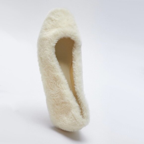 NWT Zara cream off-white faux fur low heeled ballet flats, 6 - Picture 6 of 13
